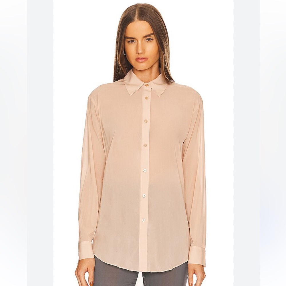 Classic Women's Sheer Button-Up Shirt in Light Blush